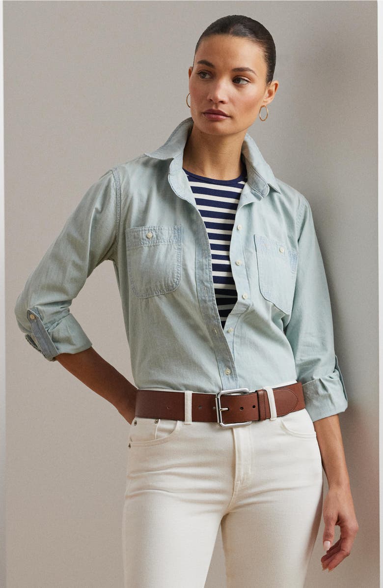 Lauren Ralph Lauren Relaxed Fit Cotton Roll Tab Sleeve Button-Up Shirt, Alternate, color, 