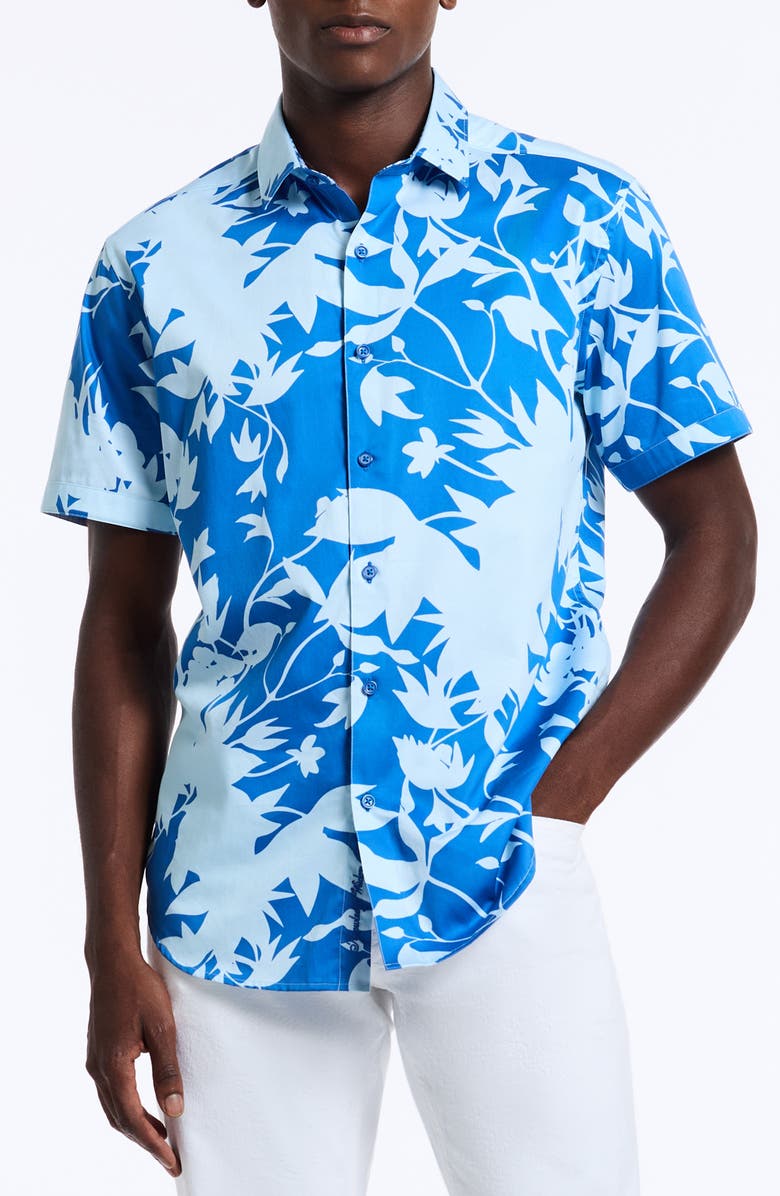 Robert Graham Bardo Short Sleeve Cotton Button-Up Shirt, Main, color, Blue