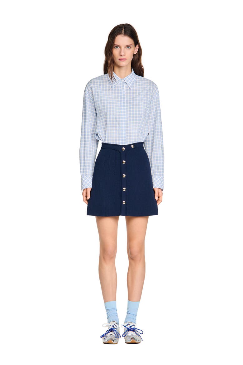 Short ribbed skirt with press studs, Alternate, color, Navy blue