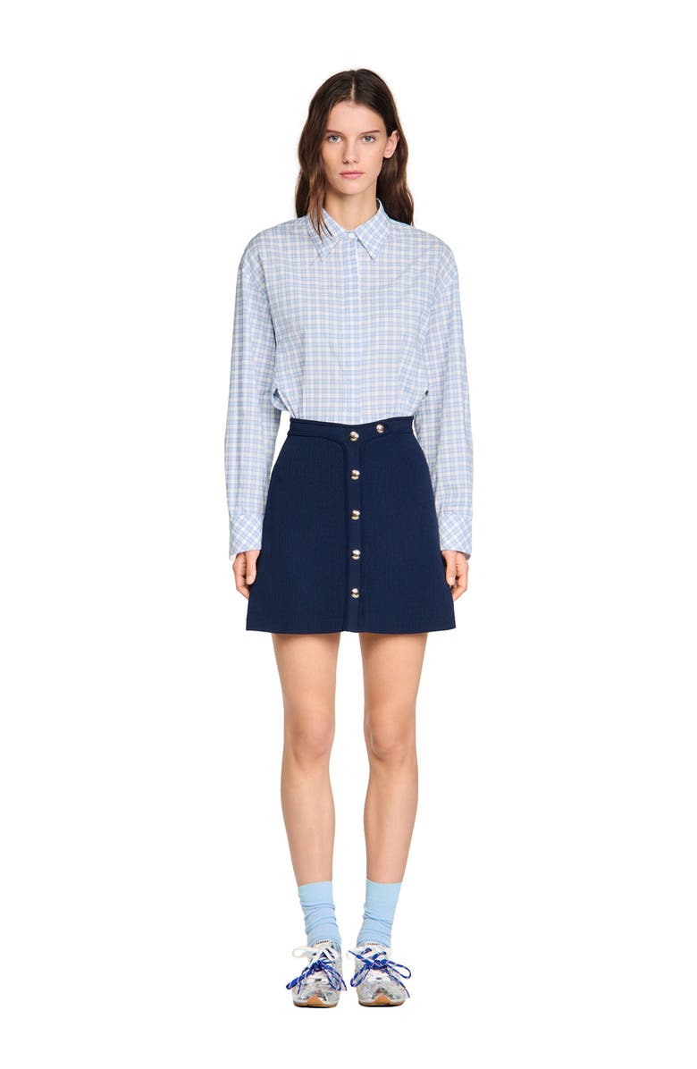 SANDRO Short ribbed skirt with press studs, Alternate, color, Navy Blue