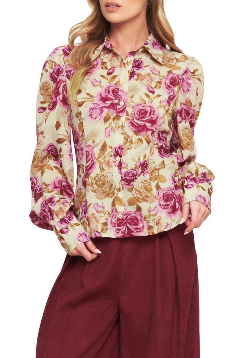 Button Front Long Sleeve Top, Main, color, IVORY