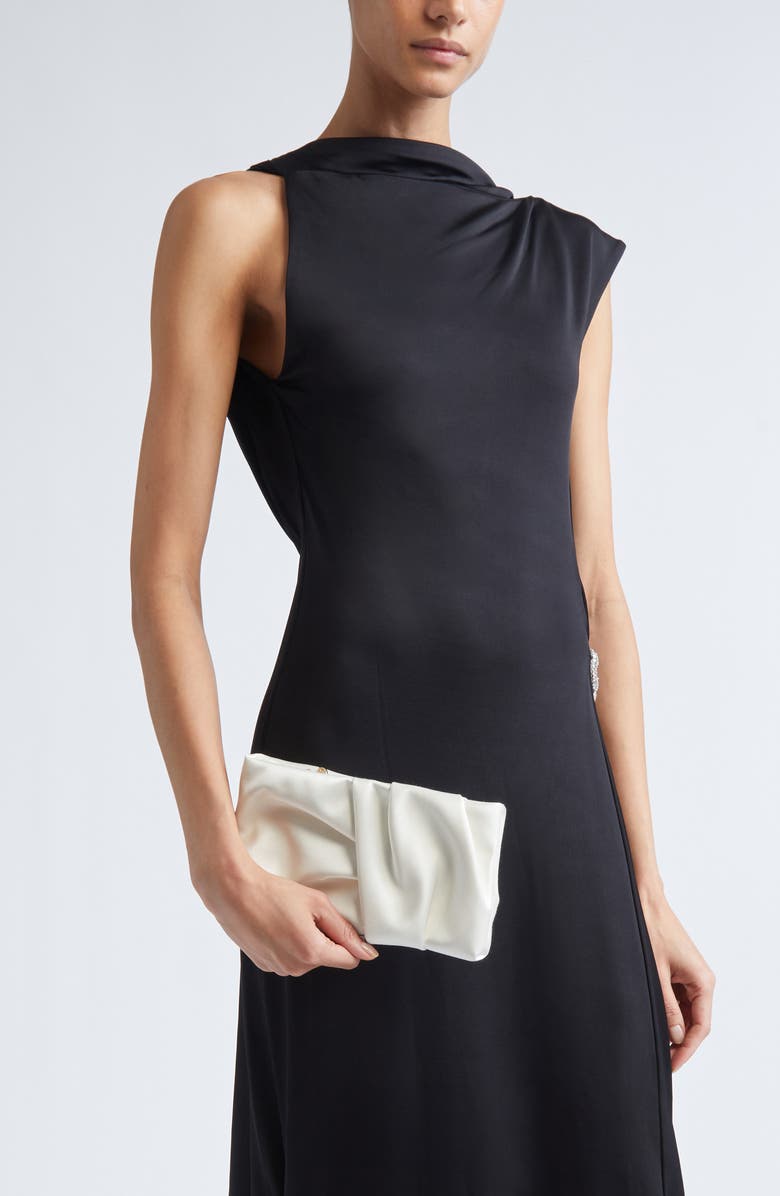 Jimmy Choo Bonny Satin Clutch, Alternate, color, Ivory