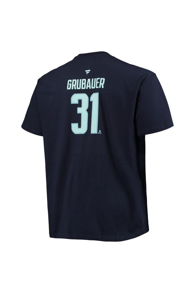 Men's Fanatics Branded Philipp Grubauer Deep Sea Blue Seattle Kraken Big & Tall Name & Number T-Shirt, Alternate, color, Navy