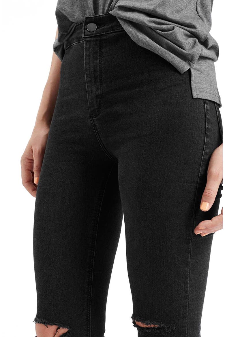 'Joni' Destroyed Moto Jeans, Alternate, color, BLACK