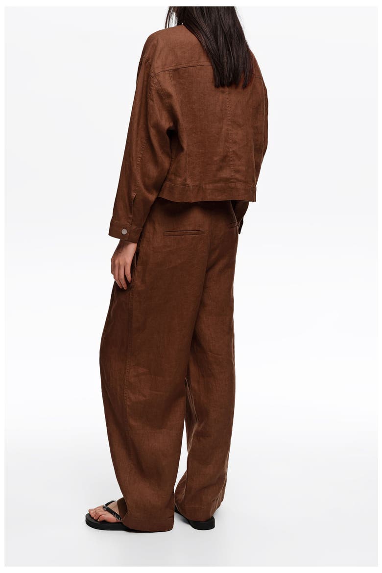 Linen Darted Straight-Fit Trousers, Alternate, color, WASHED BROWN