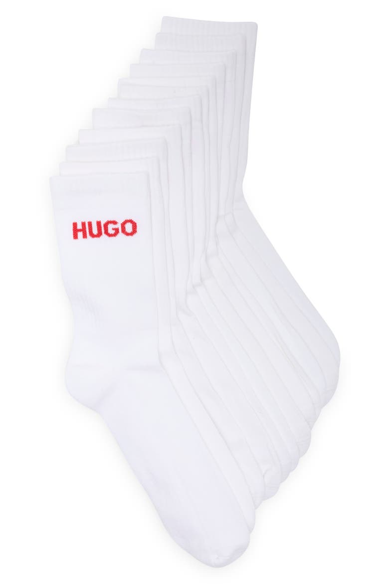Rib Logo 6-Pack Crew Socks, Main, color, WHITE