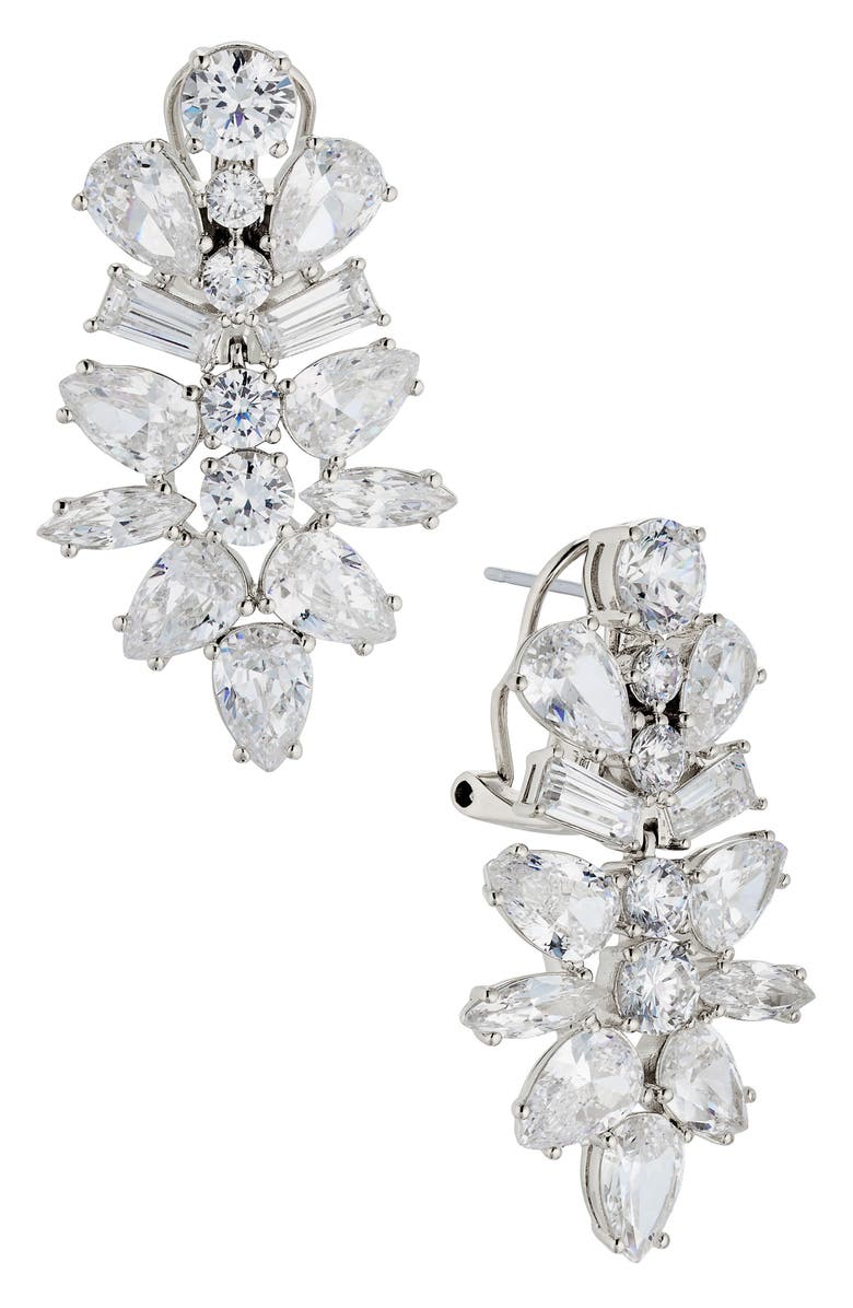 Nadri Cubic Zirconia Cluster Drop Earrings, Main, color, Rhodium