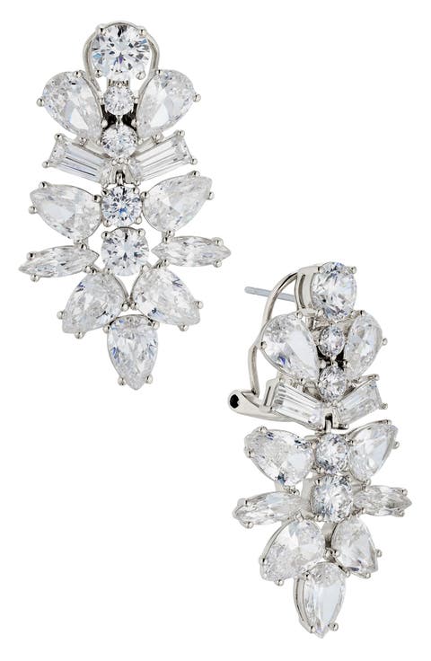 Cubic Zirconia Cluster Drop Earrings