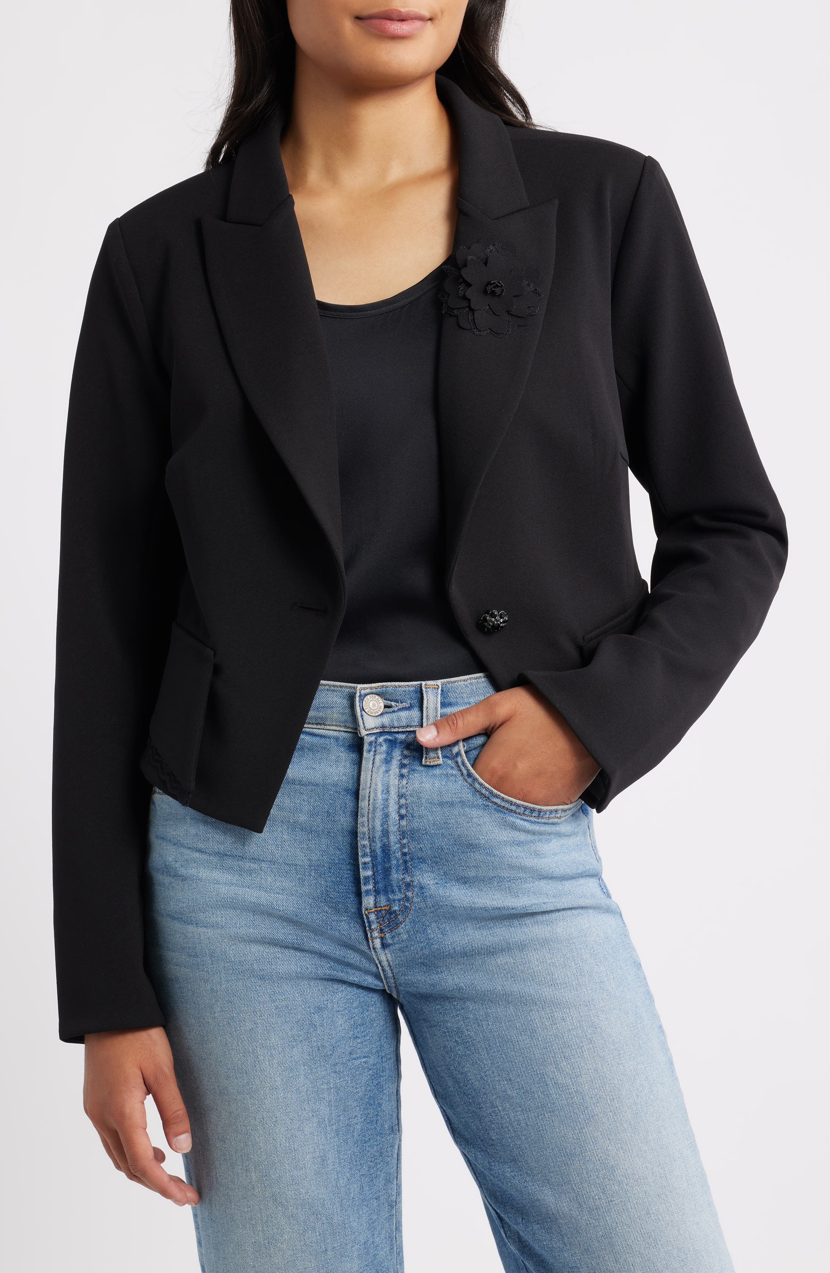 Wit & Wisdom Floral Appliqué Crop Jacket