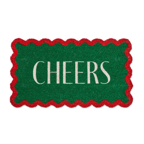 Cheers Scallop Shaped Coir Door Mat for Christmas Green