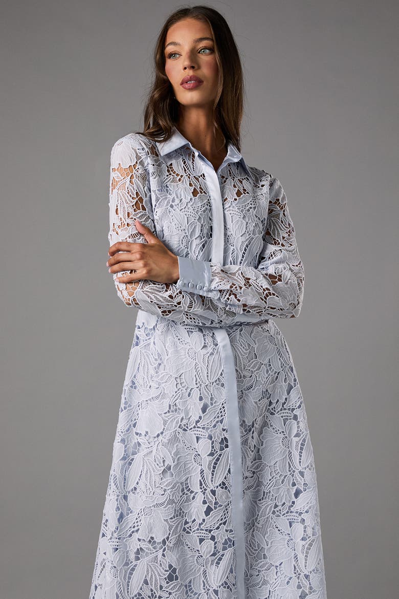 Lace Long Sleeve Shirt Dress, Alternate, color, Light Blue