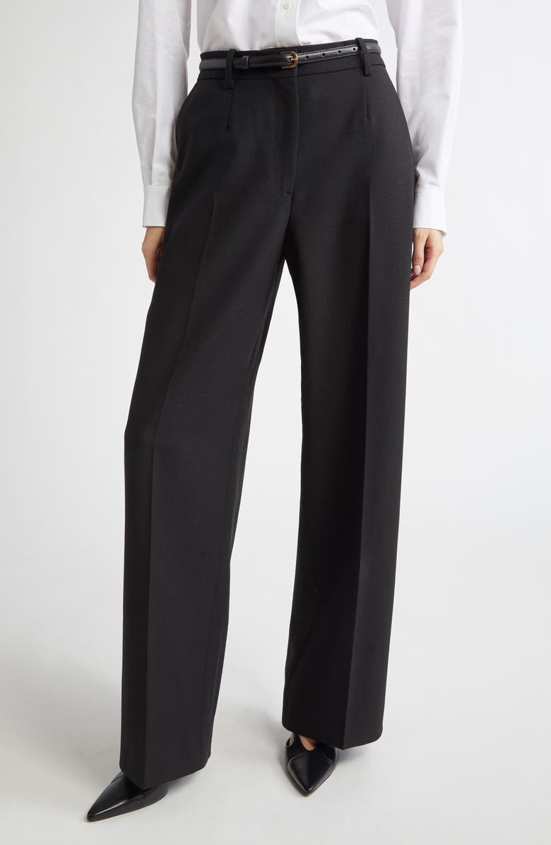 TOTEME Tailored Double Pleat Wool Flannel Trousers, Main, color, Black
