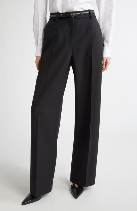 【MODERNIF】Wool Double Span Banding Wide Slacks Wool blend trousers BLACK for Woman KPW8049021SWNEXZB999 | Hogan