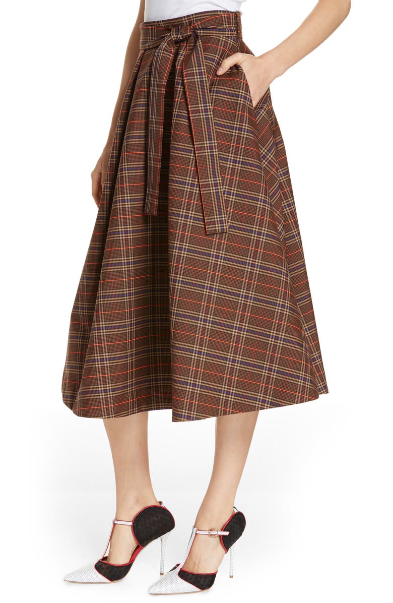 MSGM Tartan A-Line Midi Skirt, Alternate, color,