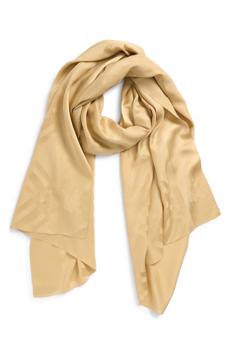 Burberry Tonal Jacquard Check Silk Scarf, Alternate, color, Sand