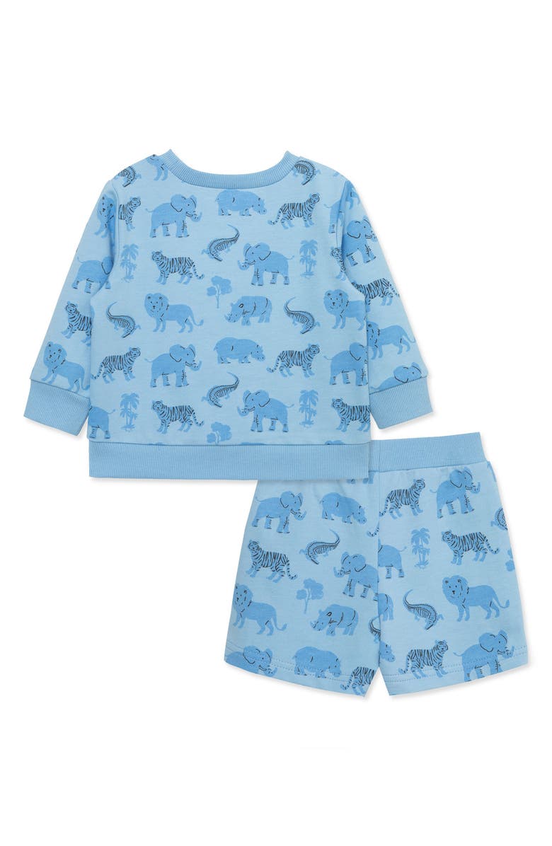 Little Me Safari Print Sweatshirt & Shorts Set, Alternate, color, Blue