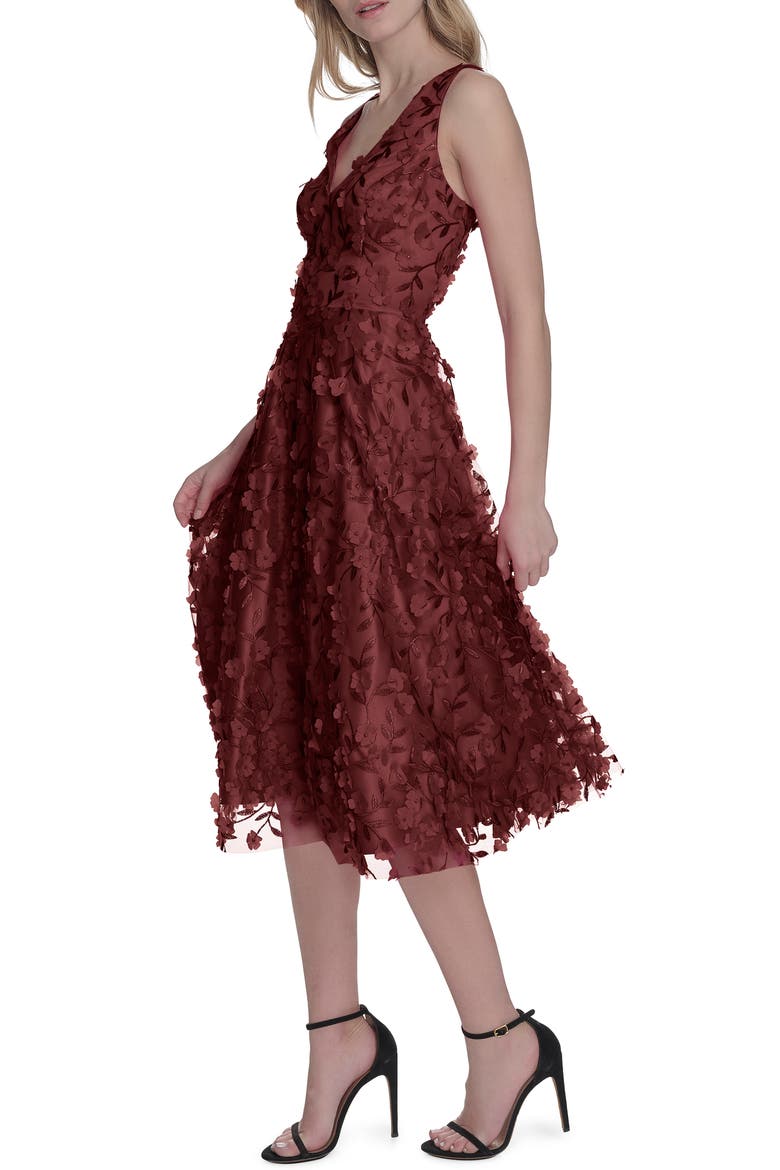 3D Appliqué Fit & Flare Cocktail Dress, Alternate, color, WINE