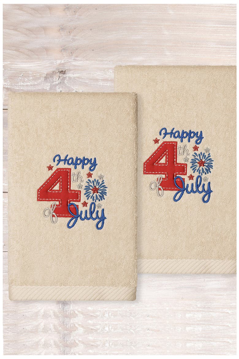 4th of July Embroidered Luxury Hand Towels - Set of 2, Alternate, color, SAND