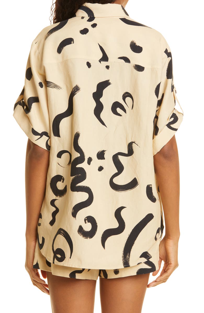 ALEMAIS Brushstroke Pattern Silk Blend Shirt, Alternate, color, 