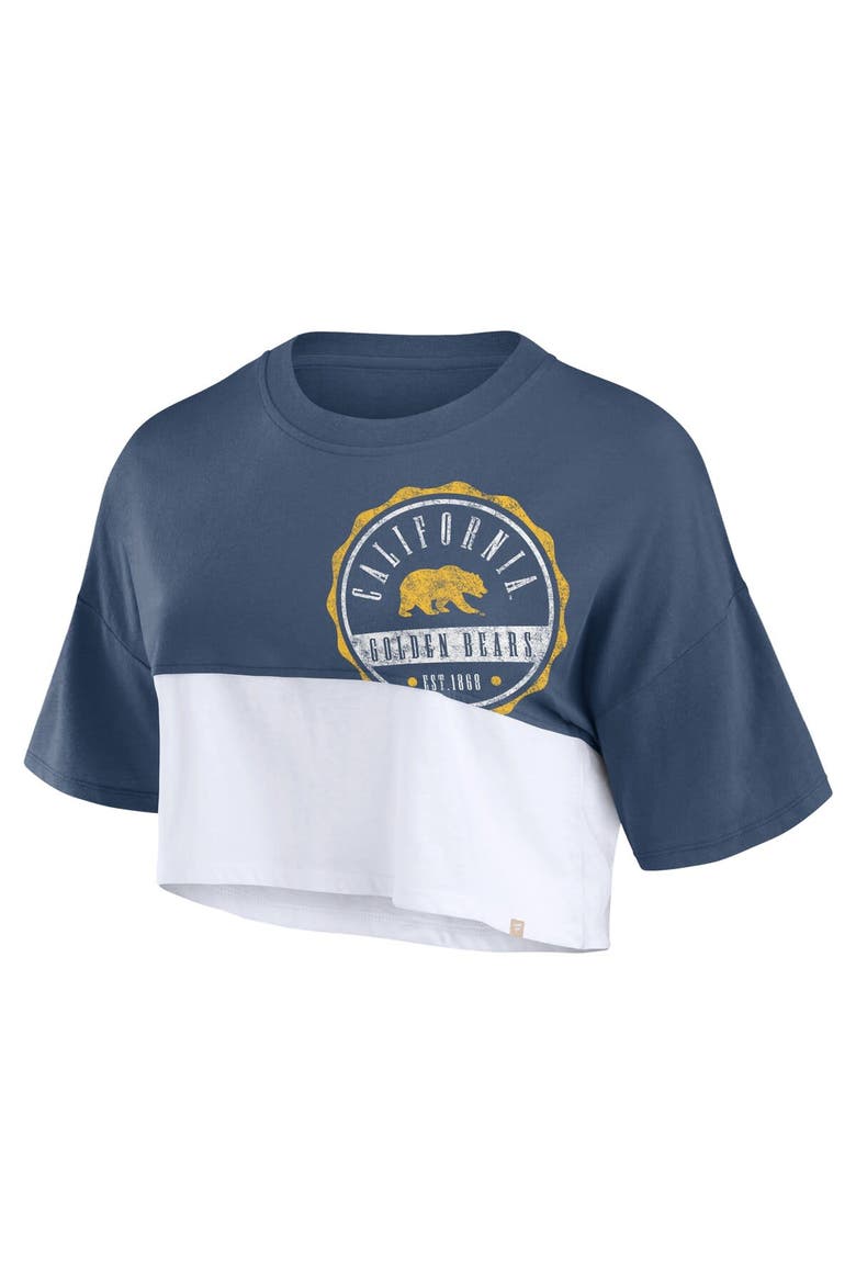 Women's Fanatics Branded Navy/White Cal Bears Oversized Badge Colorblock Cropped T-Shirt, Alternate, color, Navy