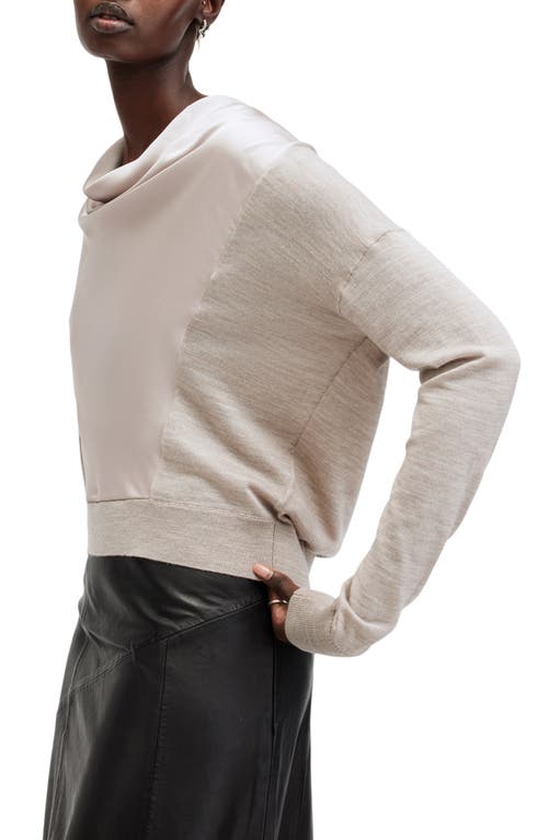 Shop Allsaints Myra Cowl Neck Mixed Media Wool Sweater In Fawn Brown