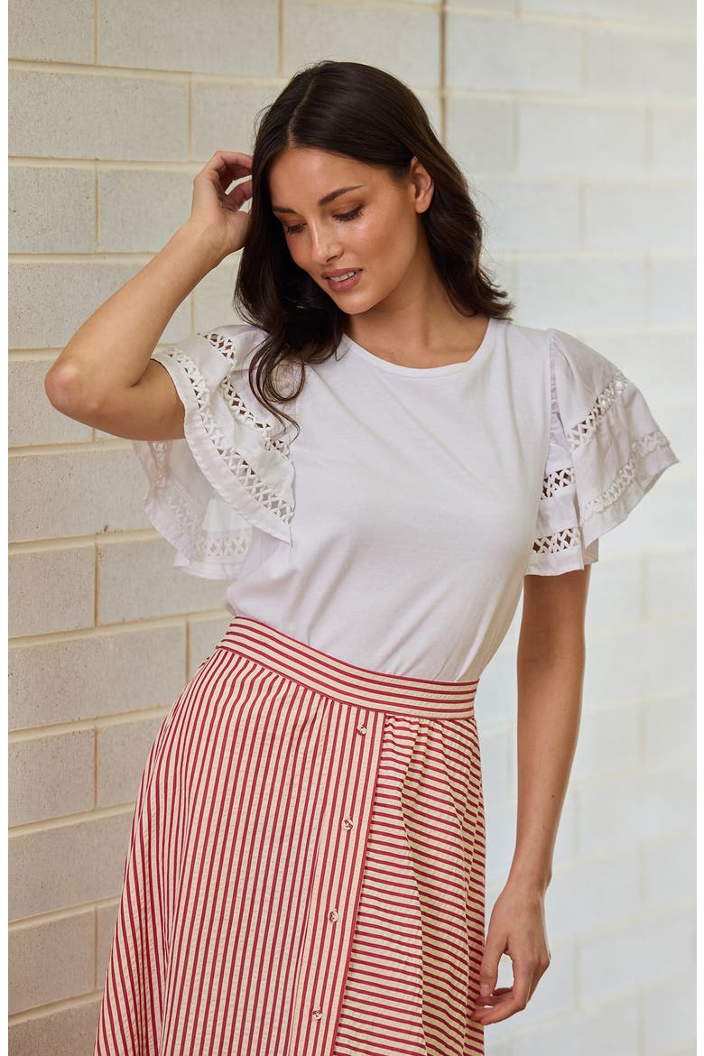 Chloe Cutout Flutter Sleeve Top, Alternate, color, WHITE