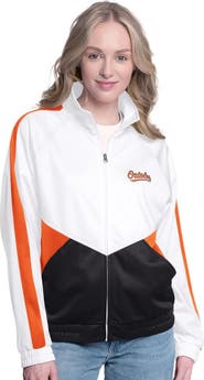 G-III SPORTS BY CARL BANKS Women's G-III Sports by Carl Banks  White/Orange Baltimore Orioles Rally Rhinestone Raglan Full-Zip Track Jacket