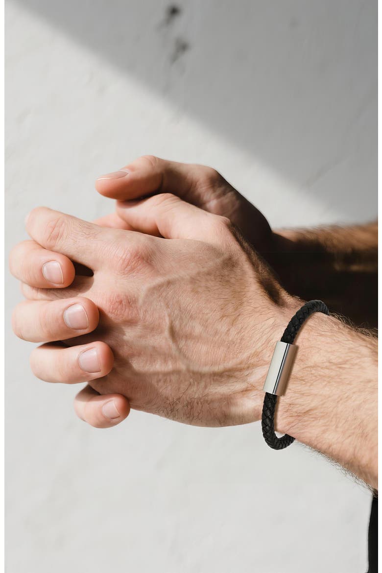 Men's Braided Leather Bracelet, Alternate, color, SILVER