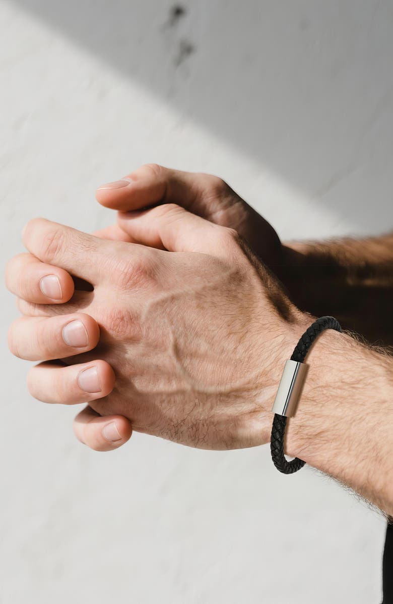 GEOFFREY BEENE Men's Braided Leather Bracelet, Alternate, color, Silver