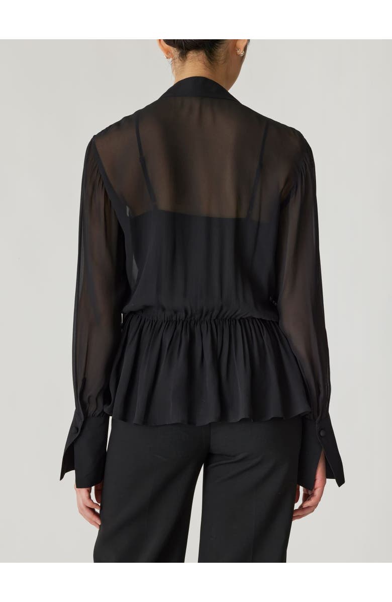 Rebecca Taylor Covered Button Tie Front Blouse, Alternate, color, Black