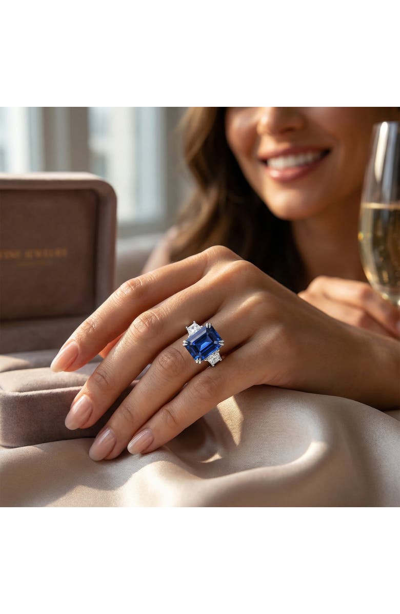 Bliss Diamond 6Ct Blue Sapphire & Diamond Anniversary Engagement Ring 14k Gold Lab Grown, Alternate, color, 14K White Gold