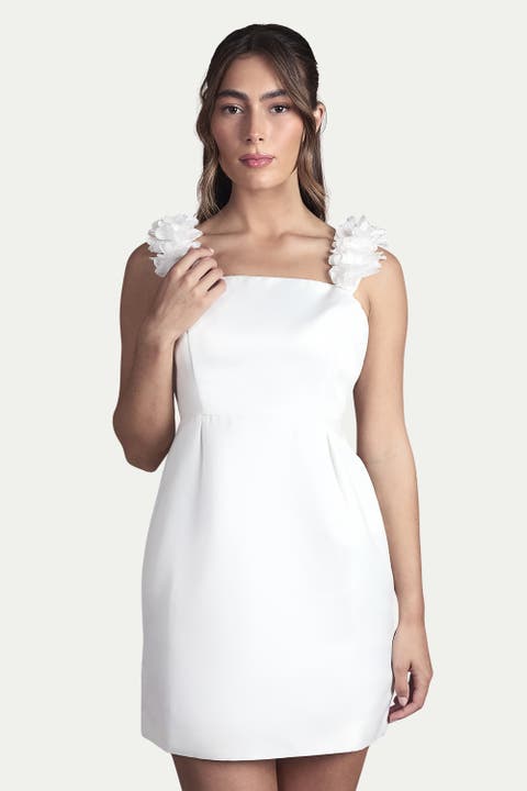 3D Floral Bardot Bridal Mini Dress
