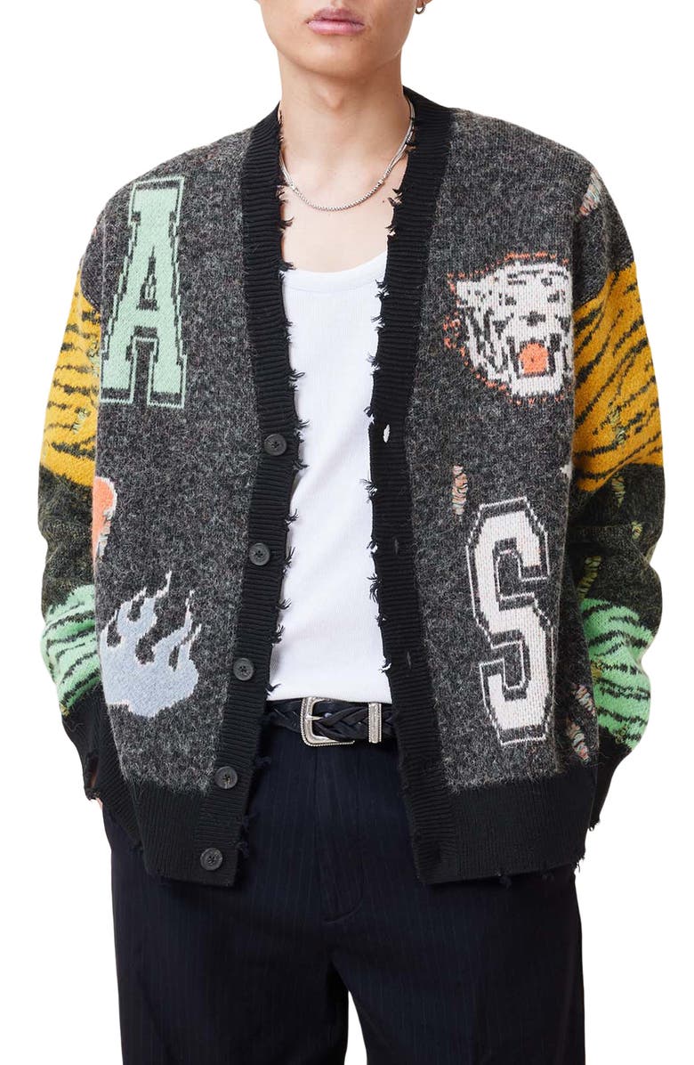 AllSaints Akki Distressed Oversize Cardigan, Main, color,