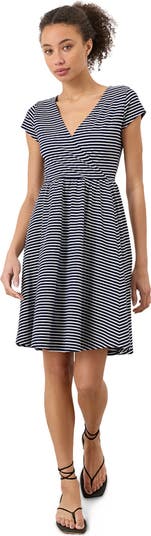 Organic Cotton Fit & Flare Crossover Dress in Blue