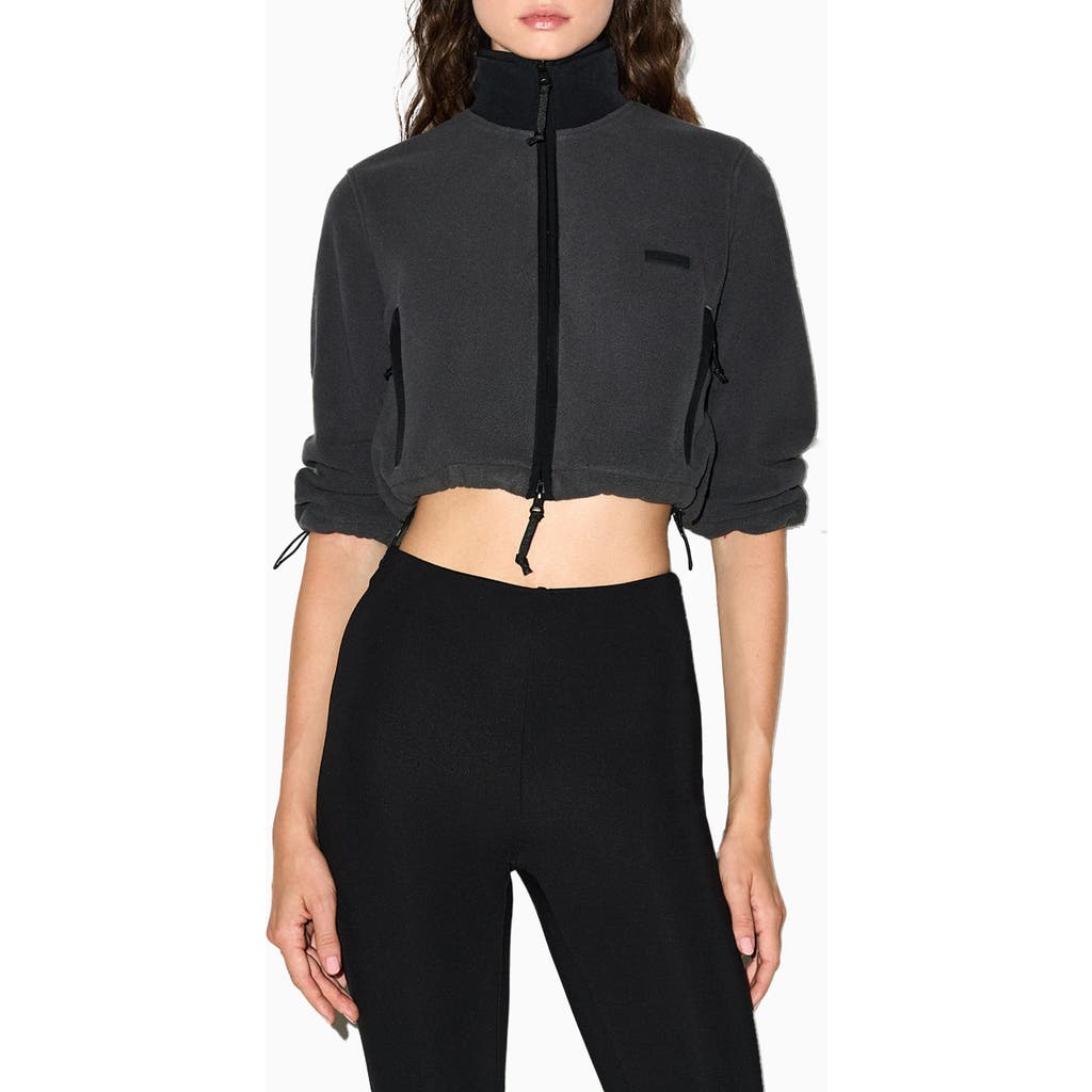 Skims Cropped Fleece Jacket In Black
