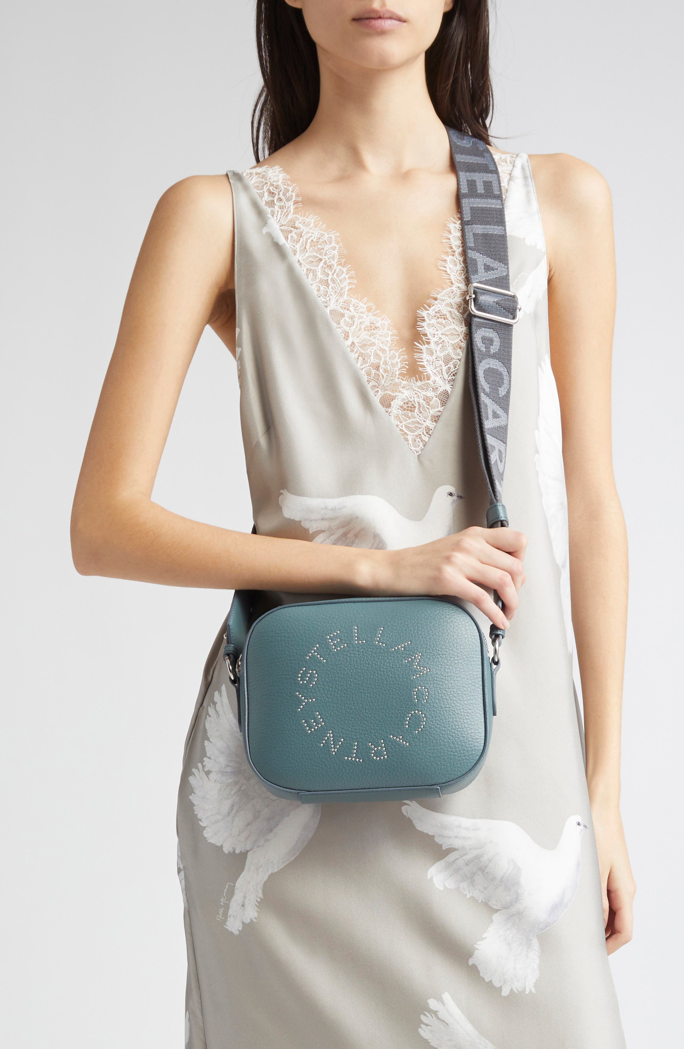 Stella McCartney Small Stud Logo Faux Leather Camera Bag, Alternate, color, 