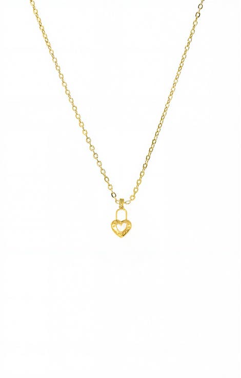 Heart Cutout Lock Shape Pendant Necklace