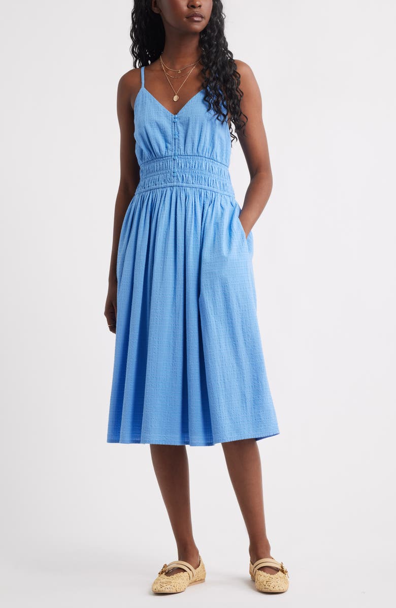 Treasure & Bond Strappy Smocked Gauze Midi Dress, Main, color, Blue Provence