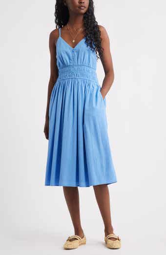 Treasure & Bond Strappy Smocked Gauze Midi Dress