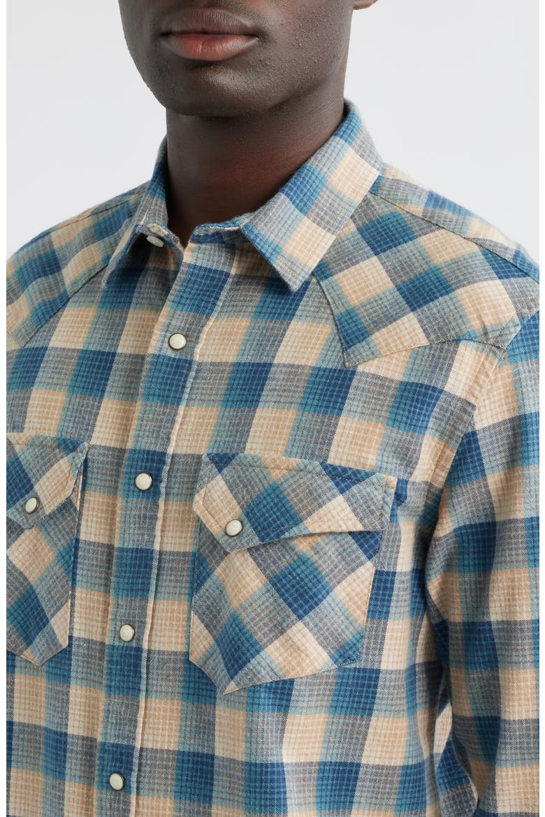 Wyatt Plaid Cotton Snap-Up Shirt, Alternate, color, TAN/ BLUE PLAID
