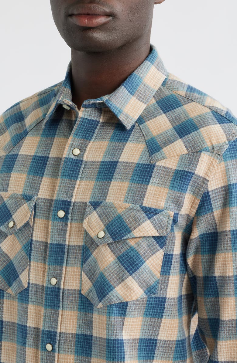 Pendleton Wyatt Plaid Cotton Snap-Up Shirt, Alternate, color, Tan/ Blue Plaid