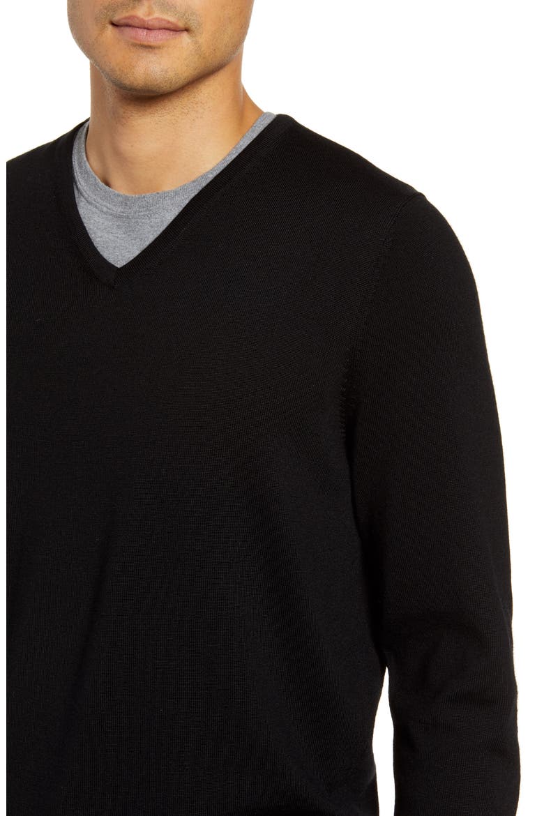 V-Neck Merino Wool Sweater, Alternate, color, BLACK CAVIAR