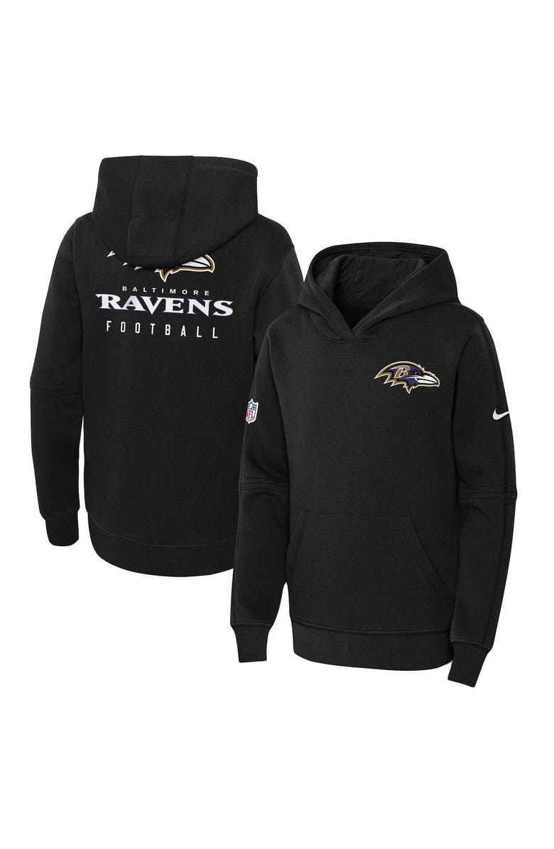 Nike Youth Nike Black Baltimore Ravens 2023 Sideline Club Fleece Pullover Hoodie, Main, color, 