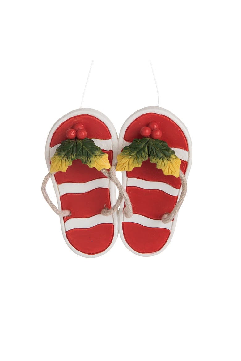 Holly Berries Flipflops Ornament, Main, color, Red