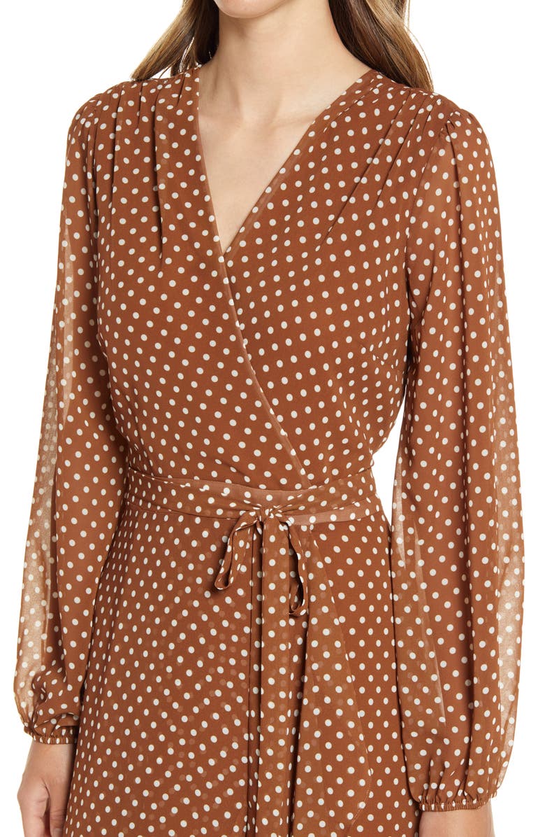 Sam Edelman Polka Dot Wrap Front Long Sleeve Dress, Alternate, color, 