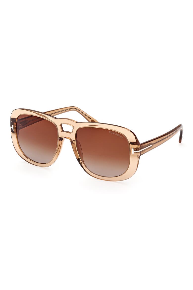 56mm Gradient Aviator Sunglasses, Alternate, color, SHINY LIGHT BROWN / BROWN