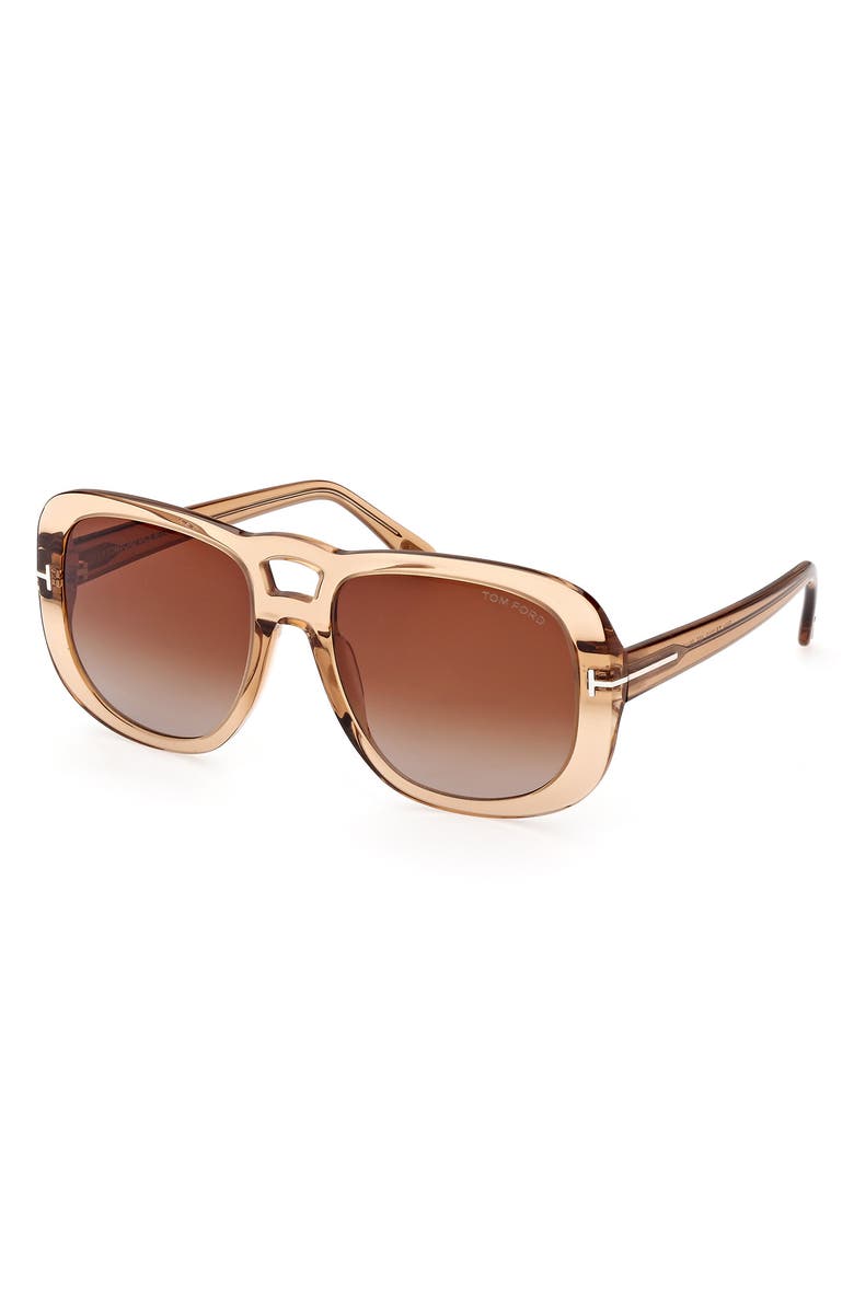 TOM FORD 56mm Gradient Aviator Sunglasses, Alternate, color, Shiny Light Brown / Brown