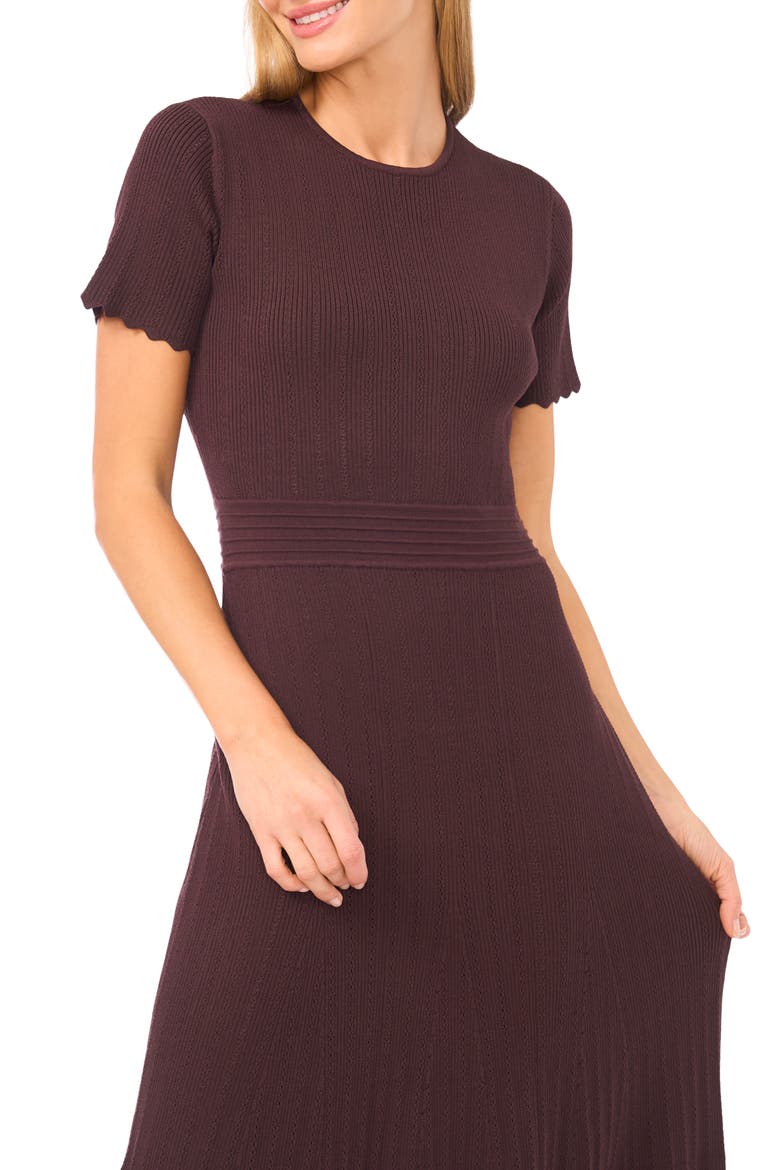 Pointelle Short Sleeve Midi Dress, Alternate, color, DARK CHOCOLATE
