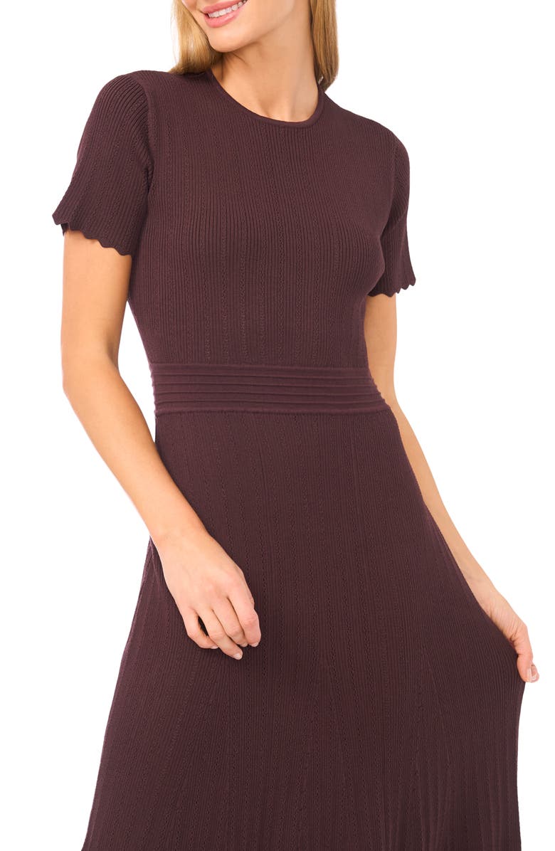 Ted Baker Pointelle Short Sleeve Midi Dress, Alternate, color, Dark Chocolate