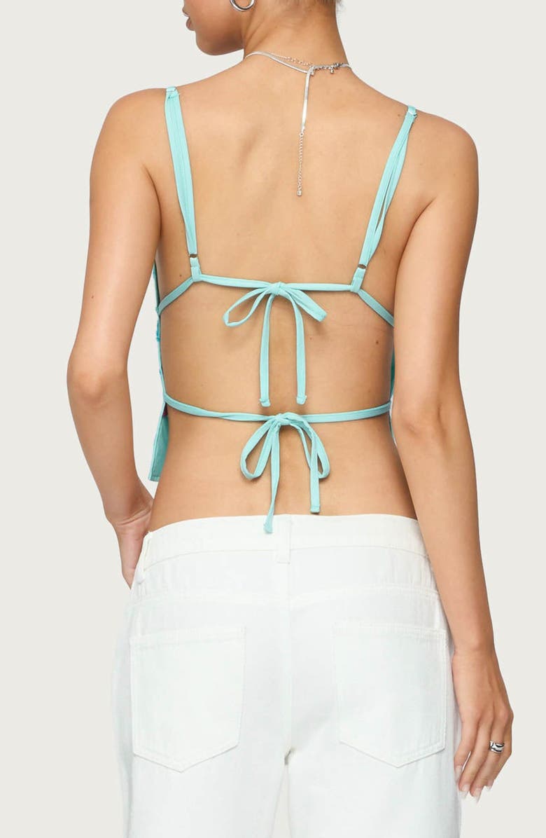 EDIKTED Pia Sequin Flower Open Back Camisole, Alternate, color, Turquoise